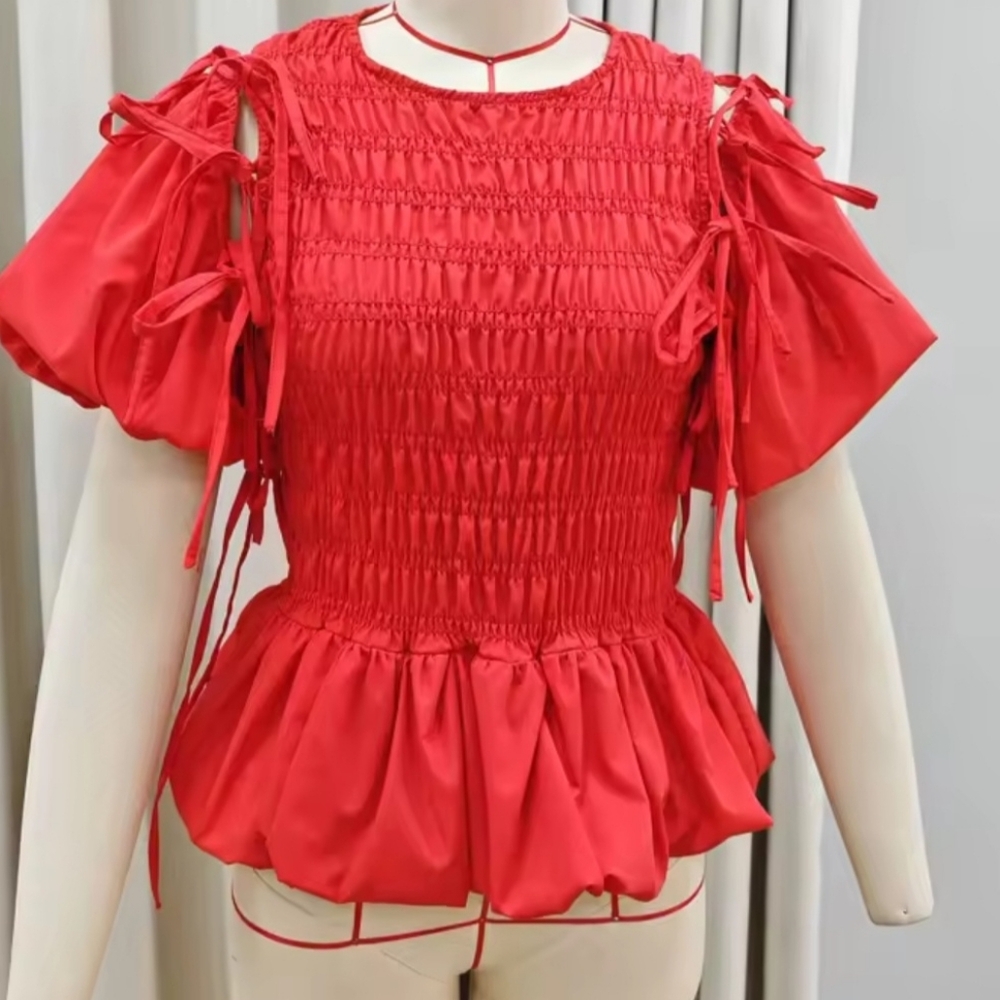 Elegant Red Puff Sleeve Top